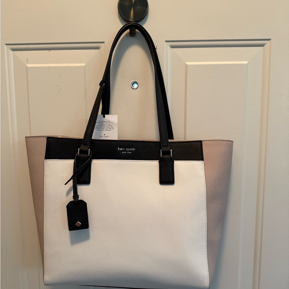 NWT Kate Spade Black, White, and Tan Cameron Tote Bag